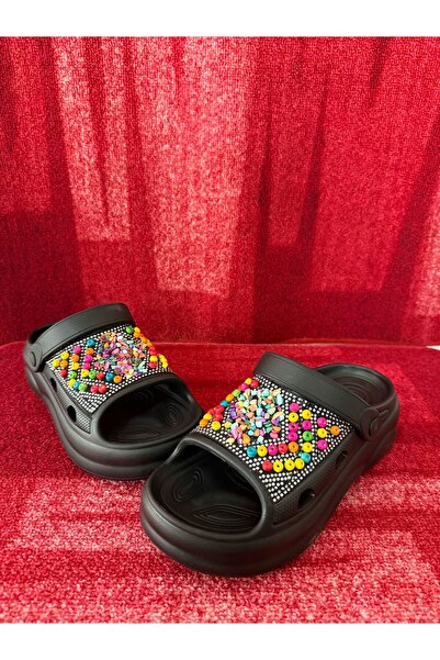 Apella DOLGU TOPUK TAŞLI SİMLİ EVA TERLİK SİYAH