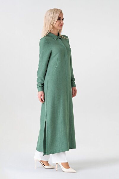 Fashion Showcase Μακρύ λινό τουνίκ με κρυφό μπατζάκι - Πράσινο