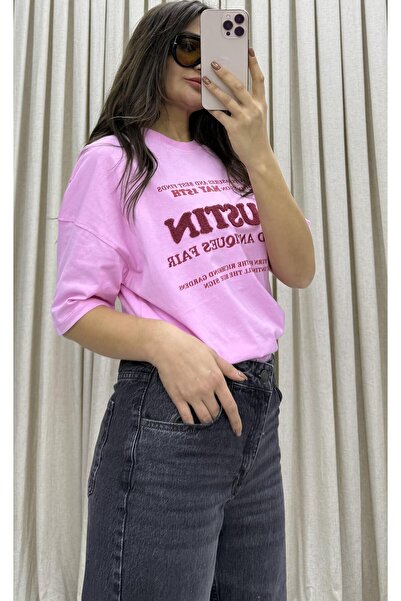 Daves Μπλουζάκι από 100% οργανικό βαμβάκι με κέντημα και ανάγλυφο ροζ μπλουζάκι