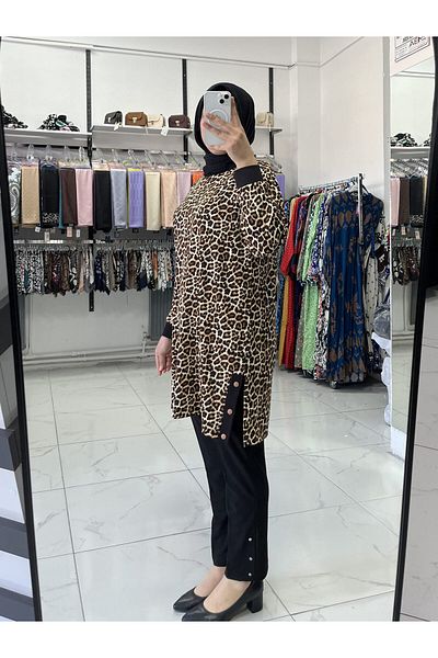 Zeynep Butik 1661 Model Leopard Print Tunic