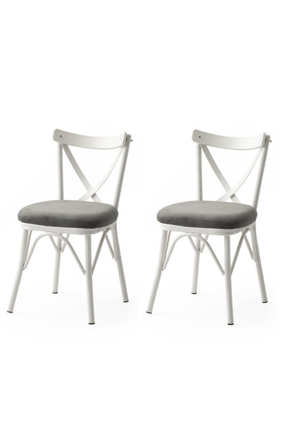 Viento Mobilya 2 Adet Çapraz Sandalye Babyface Kumaş Beyaz Metal İskelet