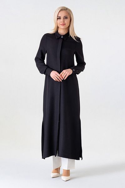Fashion Showcase Tunica lungă cu plăcuță ascunsă aspect de in - negru