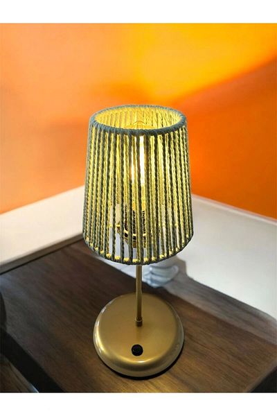 CONANA Lyris - Macrame Lampshade, Mini Table Lamp (Mold Green Head, Gold Leg)