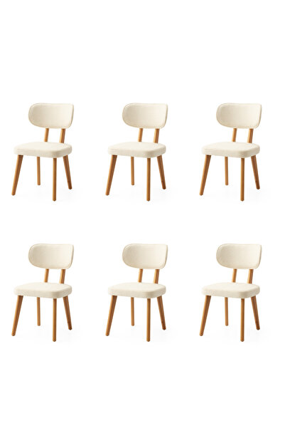 Viento Mobilya 6 Adet Masal Sandalye Bukle Kumaş Naturel Ahşap İskelet