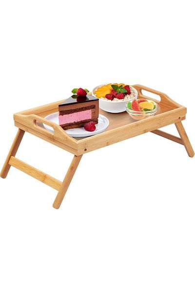Generic Bamboo Food Serving Platter Wooden Tray Bamboo Bed Tray With Folding Legs Great