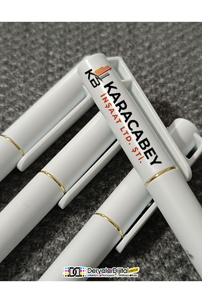 DeryalarDijital Advertising Printed Promotional Luxury Ballpoint Pen for the Company (200 Pieces) - Gold Detail, Uv Printing