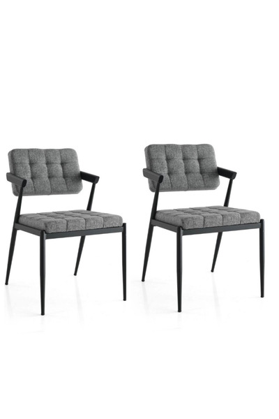 Viento Mobilya 2 Adet Jumbo Sandalye Keten Kumaş Siyah Metal Ayak