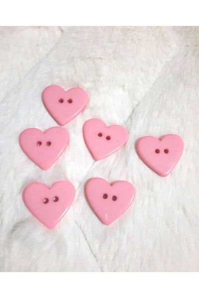İMREN AKSESUAR Polyester Heart Pink Button 2.5 Cm1 Pack 6 Pieces