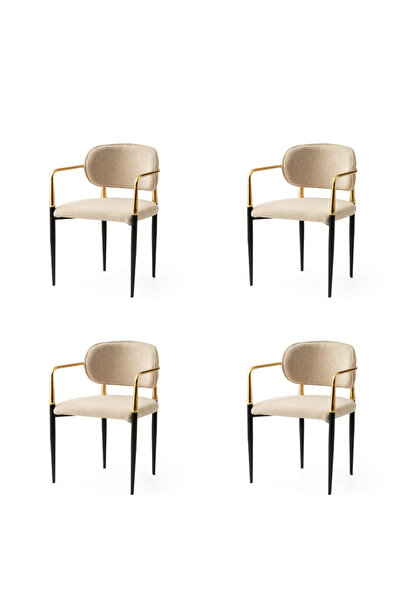 Viento Mobilya 4 Adet Asya Sandalye Bukle Kumaş Eskitme-Siyah Renk Metal İskelet