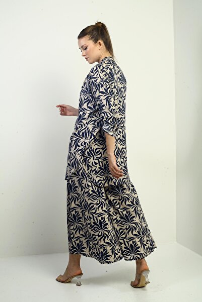 By Saygı Women's Oversize 2 Pack Floral Print Tunic Shirt and Palazzo Pants