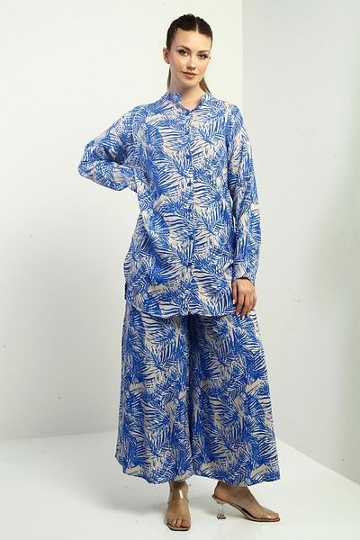 By Saygı Women's Oversize 2' Tunic, Elastic Waist, Palazzo and Leaf Pattern