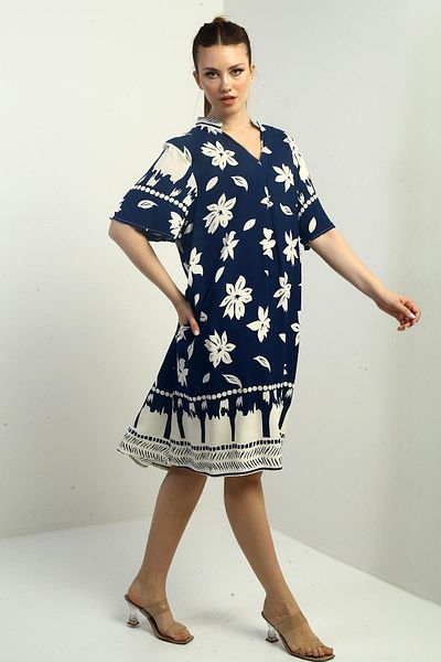 By Saygı Rochie scurtă oversize cu buzunare cu imprimeu floral pentru femei