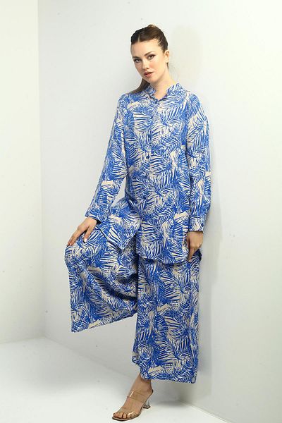 By Saygı Women's Oversize 2' Tunic, Elastic Waist, Palazzo and Leaf Pattern