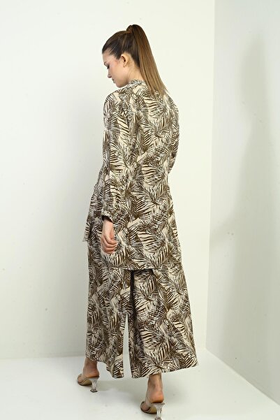 By Saygı Women's Oversize 2' Tunic, Elastic Waist, Palazzo and Leaf Pattern