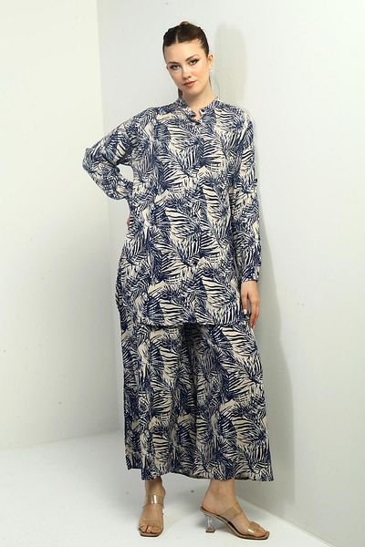 By Saygı Women's Oversize 2' Tunic, Elastic Waist, Palazzo and Leaf Pattern
