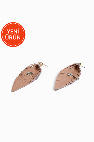 Kadın Nude Hakiki Deri Tektaş Küpe