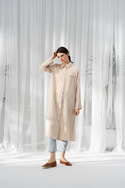 QANU Beige Color Modal Buckle Shirt