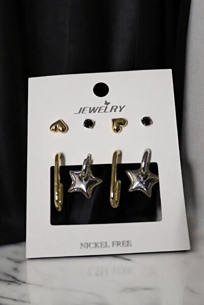 MakeWell Kararmaz Kalp Damla İtalyan Gözyaşı Küpesi Halka Küpeli Zirkon Taşlı 6'lı Küpe Seti