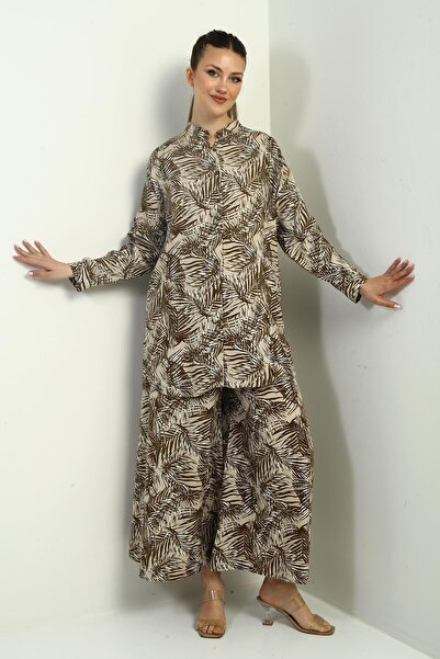 By Saygı Women's Oversize 2' Tunic, Elastic Waist, Palazzo and Leaf Pattern