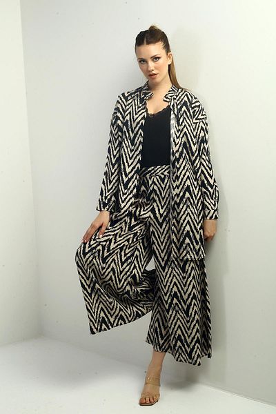 By Saygı Women's Oversize Tunic Shirt and Palazzo Pants Zigzag Design