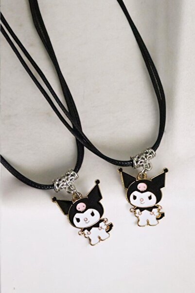 MakeWell Deri İpli Kuromi Hello Kity ve Mickey Mouse My Melodi Ejderha Tasarımlı Gümüş Kaplama Çocuk Kolye