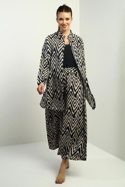 By Saygı Women's Oversize Tunic Shirt and Palazzo Pants Zigzag Design