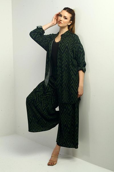 By Saygı Women's Oversize Tunic Shirt and Palazzo Pants Zigzag Design
