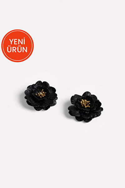 Cochines Kadın Siyah Deri Yonca Figürlü Altın Rengi Alçı Tohum Aksesuar Detay...