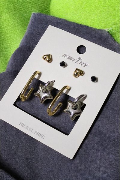 MakeWell Non Tarnish Heart Drop Italian Teardrop Earring with Hoop Earrings Zircon Stone 6 Earring Set