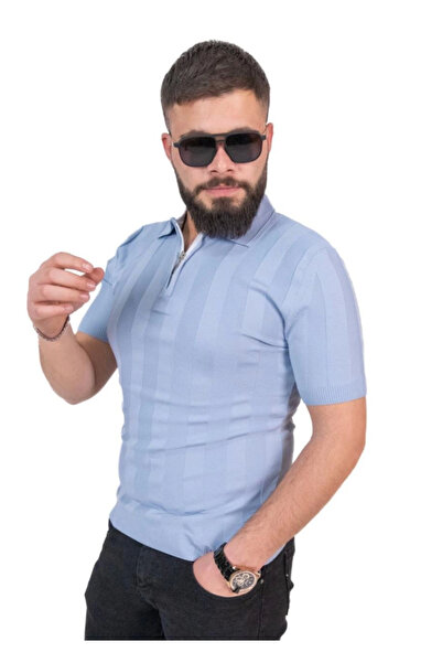 Kokosh moda Tricou cu jumătate de fermoar țesut tricotaje albastru deschis