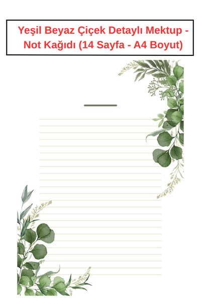 Organik Yolda ورق ملاحظات بتفاصيل زهور باللونين الأخضر والأبيض (14 ورقة مقاس A4)