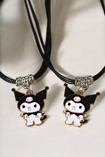 MakeWell Deri İpli Kuromi Hello Kity ve Mickey Mouse My Melodi Ejderha Tasarımlı Gümüş Kaplama Çocuk Kolye