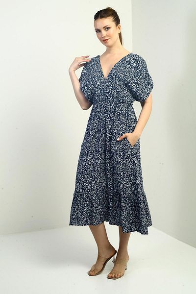 By Saygı Rochie mini cu volane, cu buzunare, cu mâneci liliac, cu decolteu în V, în față, în spate