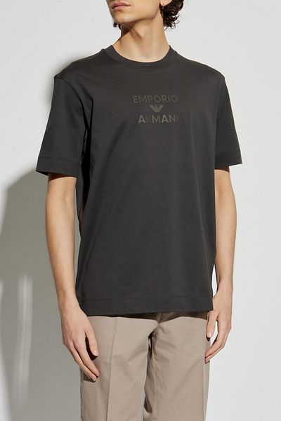 Emporio Armani Tricou gri pentru bărbați - 100% bumbac, croiala normală, cu gât rotund