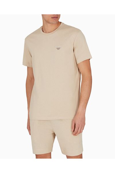 Emporio Armani Ανδρικό μπλουζάκι με κανονική εφαρμογή με στρογγυλή λαιμόκοψη στο στήθος με λογότυπο Eagle βαμβακερό κοντομάνικο μπεζ μπλουζάκι EM 000574   AF1233