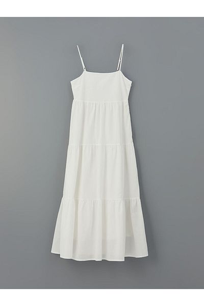 LC Waikiki Xside White Square Neck Strap Poplin Dress