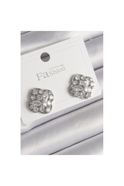Skygo Zircon Stone Clover Model Women's Earrings - Brass Silver Color