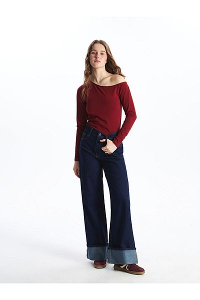 LC Waikiki Xside Claret Red Boat Neck Women's T-Shirt