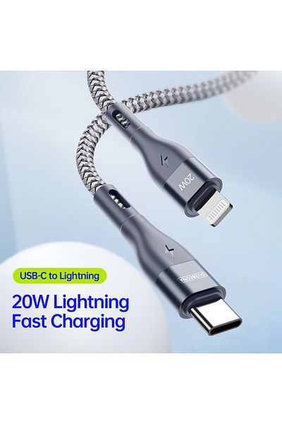 Choice كابل USB C إلى Lightning رمادي بطول 1 متر متوافق مع تقنية PD 20 وات بطول 1 متر/2 متر/3 متر