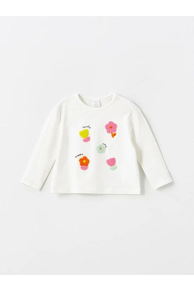 LC Waikiki Lcw Baby Ecru Girls Floral Print Blouse and Leggings - Crew Neck Set of 2