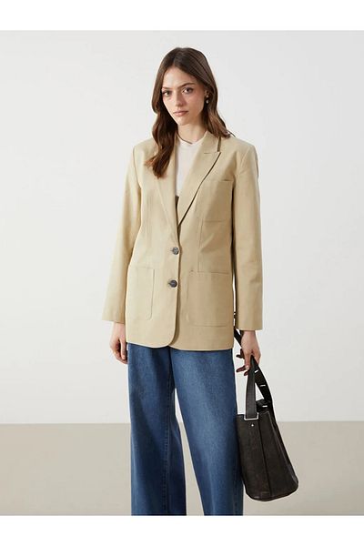 LC Waikiki Beżowa lniana marynarka damska LCW Modest - T T