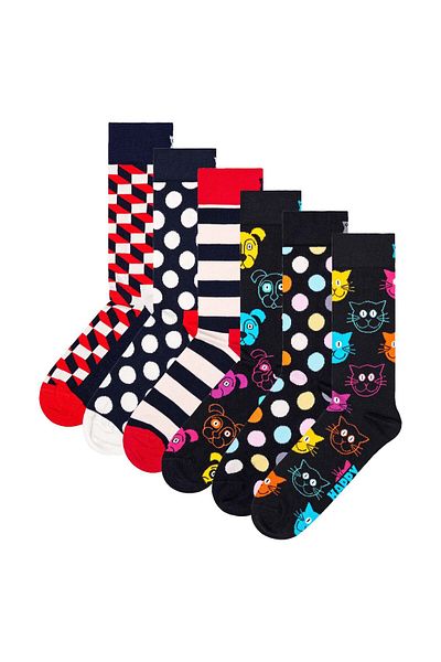 Happy Socks Unisex Socken, 6er Pack - Classic, Muster, Baumwollmischung, gemischte Farben