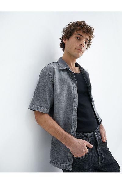 Koton Τζιν μπουφάν oversize με κοντό μανίκι τσέπη με λεπτομερές κουμπάκι