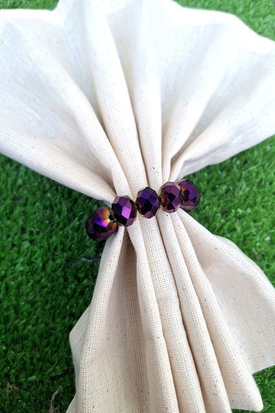 Emtory Home 6 Pcs Purple Crystal Ball Beaded Napkin Ring - Napkin Ring
