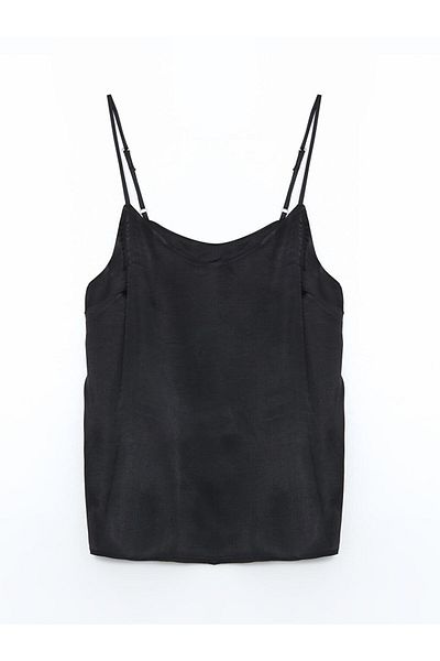 LC Waikiki Xside Black V-Neck Satin Women's Blouse