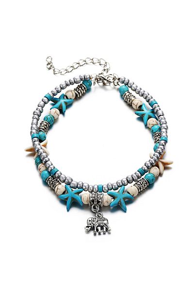 Choice 7 Bohemian Multi-layer Starfish Turtle Anklets For Women Vintage Elephant Owl Beads Chain on Leg An.