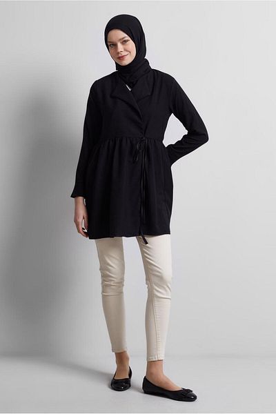 TRENDTESETTÜR Women's Black Tunic with Tie Detail t 9816