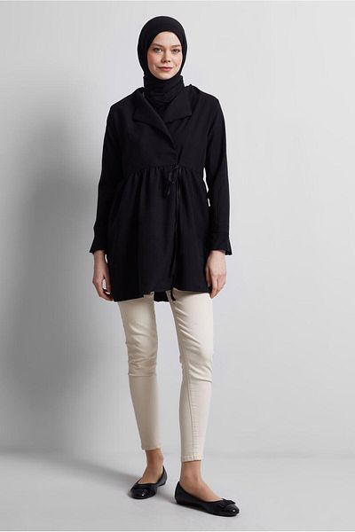 TRENDTESETTÜR Women's Black Tunic with Tie Detail t 9816