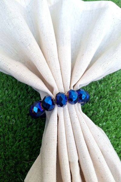 Emtory Home 6 Pieces Navy Blue Crystal Ball Beaded Napkin Ring