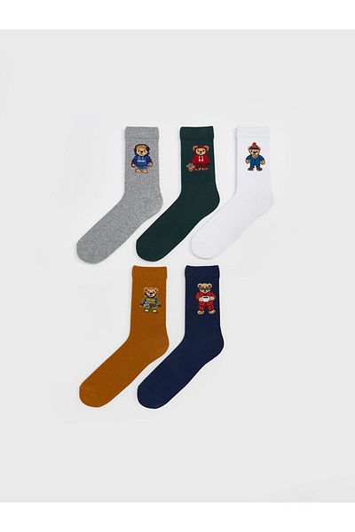 LC Waikiki Lcw Accessories Mixed Bear Teddy Printed Men's Socks 5-Piece